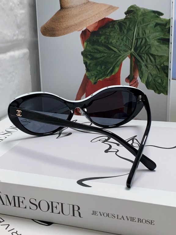 Chanel Chanel vintage cat-eye Xiao Xiang sunglasses women's high-class sense of letters rim oval sunglasses classic round Wang Yibo same models