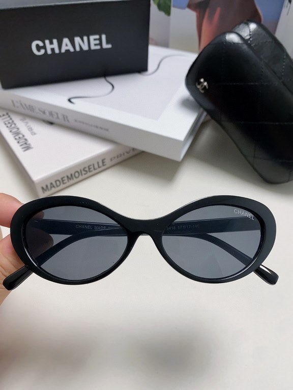 Chanel Chanel vintage cat-eye Xiao Xiang sunglasses women's high-class sense of letters rim oval sunglasses classic round Wang Yibo same models