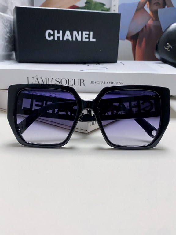 Chanel Chanel 2024 new English letters square box sunglasses female Korean version of the trend of hundred with sunglasses net red street shooting simple glasses