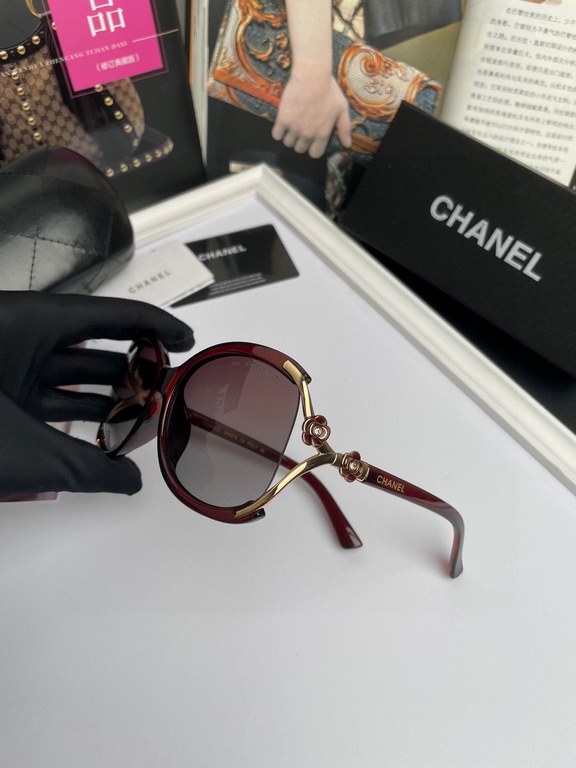 Brand,  Chanel Chanel Women's Camellia Polarized Sunglasses PC Frame  Imported Polaroid HD Polarized Lenses, No. 9056