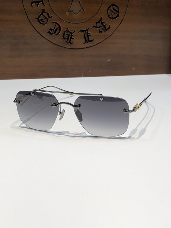 High quality New men's sunglassesClassic Double Beam Rimless Wind Sunglasses CHROME HEARTCH8185 SIZE59-16-154