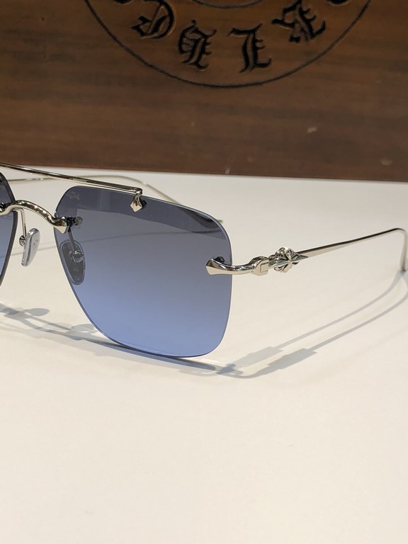 High quality New men's sunglassesClassic Double Beam Rimless Wind Sunglasses CHROME HEARTCH8185 SIZE59-16-154