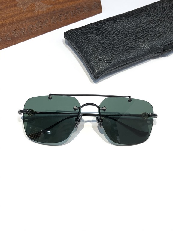 High quality New men's sunglassesClassic Double Beam Rimless Wind Sunglasses CHROME HEARTCH8185 SIZE59-16-154