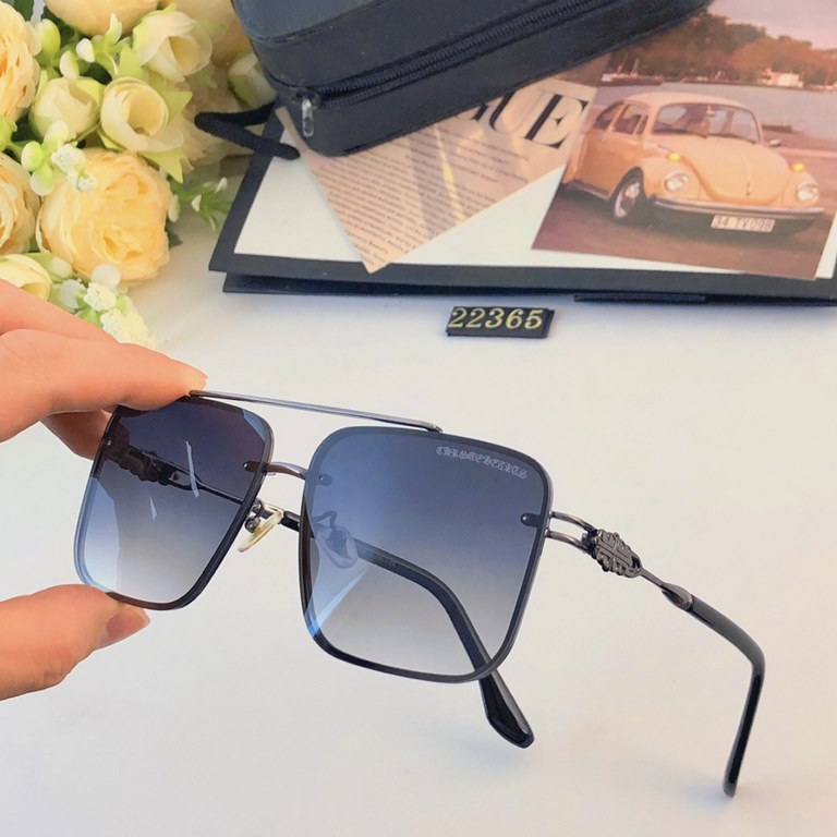 Chrome Heart High-grade Crowe Heart rimless sunglasses large frame double-bar fashionable versatile sunglasses for men and women new large face glasses