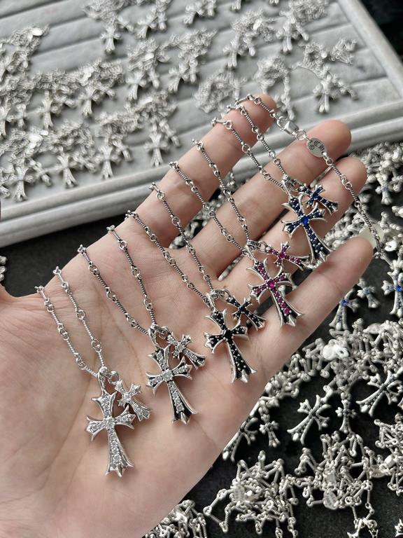 New Arrival]                Heart of Crocker White Diamonds Cross Double Pendant Bamboo Necklace Completely different from the market ordinary version of the original replica handmade ～ genuine mold   trend fashion must 