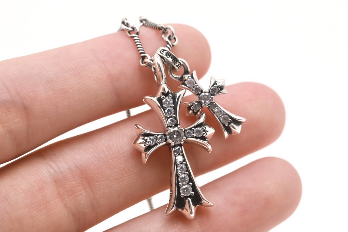 New Arrival]                Heart of Crocker White Diamonds Cross Double Pendant Bamboo Necklace Completely different from the market ordinary version of the original replica handmade ～ genuine mold   trend fashion must 