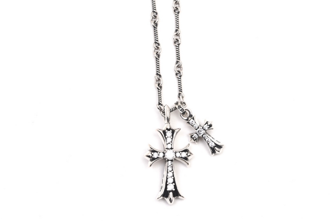 New Arrival]                Heart of Crocker White Diamonds Cross Double Pendant Bamboo Necklace Completely different from the market ordinary version of the original replica handmade ～ genuine mold   trend fashion must 