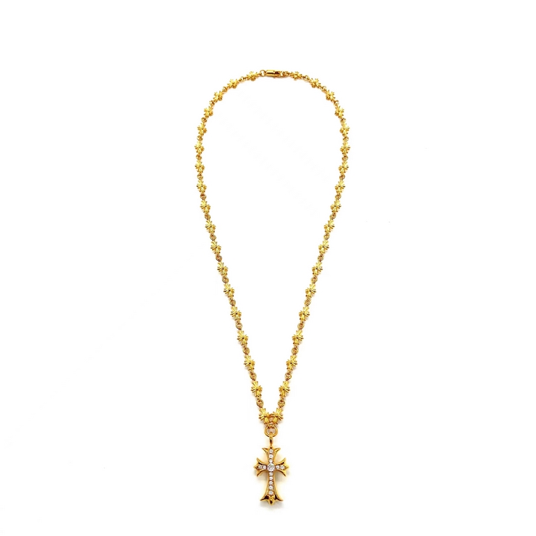 Crocus Heart Gold-Plated Stones Cross Chain SetLength50cm