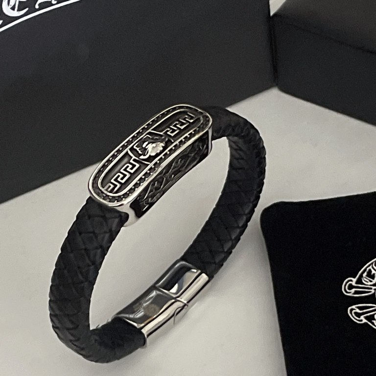 Chrome He@rts Kroxin counter with the same classic cow head leather rope bracelet ~ genuine open mold   trend of fashion essential men and women can wear couples models with the same paragraph rock punk silver style retr