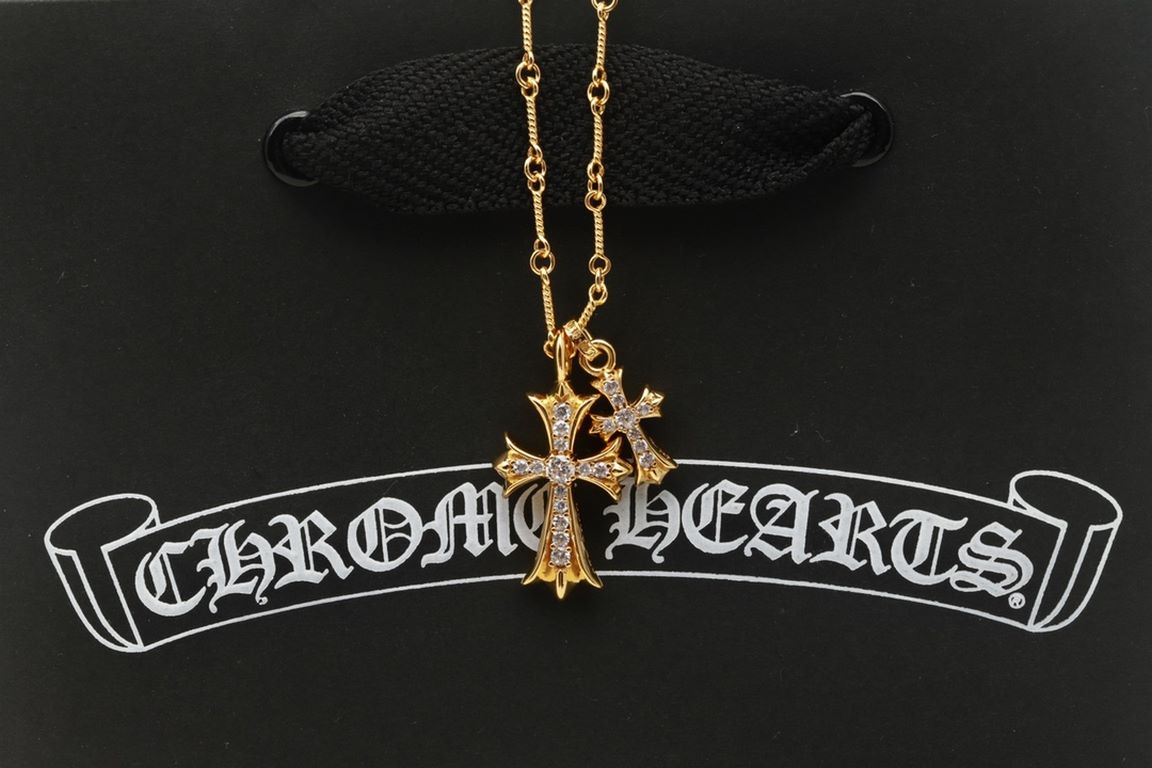 Crocentric 22k Gold Plated Double Cross NecklaceThe material 925 is vacuum plated to preserve the color for a long time Version of the counter 22k counterpart.The lettering and inlay method is the same. The difference be