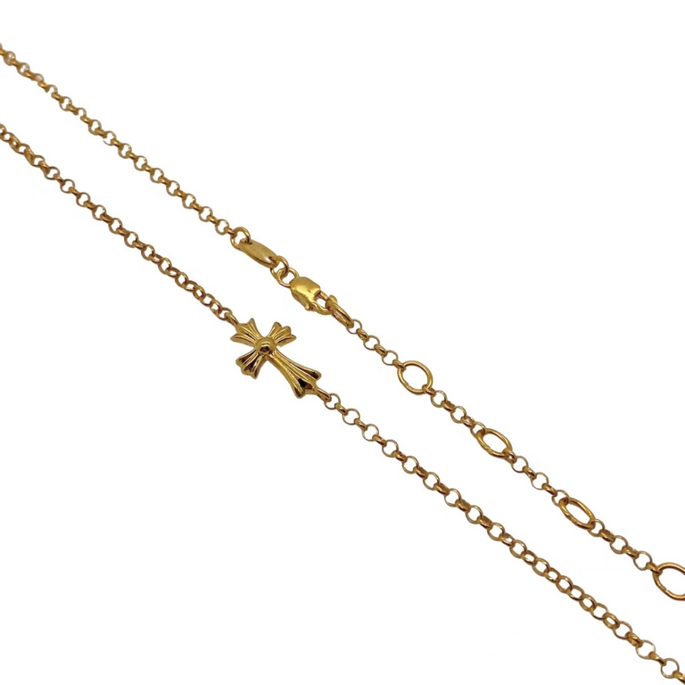 Crocus gold plated thin cross necklaceSterling silver, gold-plated, cross shape, pearl chain.Original molded Fresh and fashionable Rock and roll punk styleLength42cm