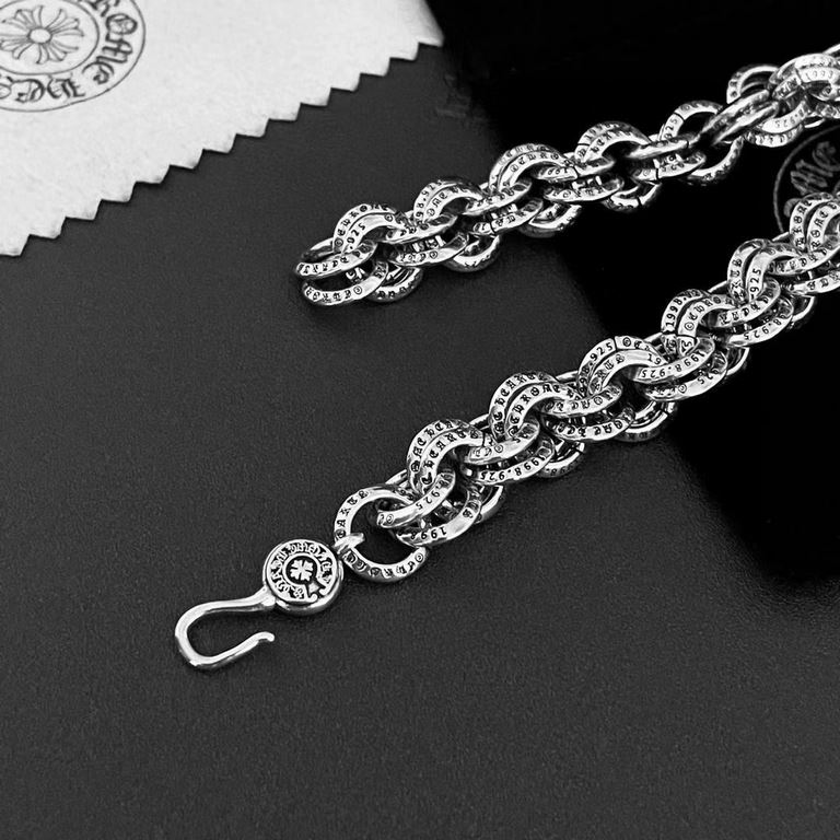 Chrome Hearts   Chrome Hearts Vintage Alphabet Double Loop Bracelet Original Replica Pure Handmade ～Authentic Open Mold   Trendy Fashion Must Have Couple's Model Same Rock Punk Thai Silver Style Retro Elements Trendy Hun