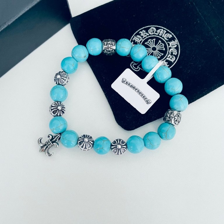 Counter version Chrome He@rts Crocenter Turquoise  Multi-element bracelet Kwon Chi-Lung star with the same style retro old style original reproduction pure handmade ～ genuine open mold   trend of fashion essential men an