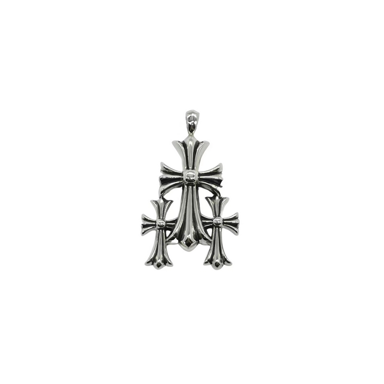 Crocenter Medium Combo Cross OverlaySterling Silver Stacked Crosses Vintage Gothic StyleLength60cm