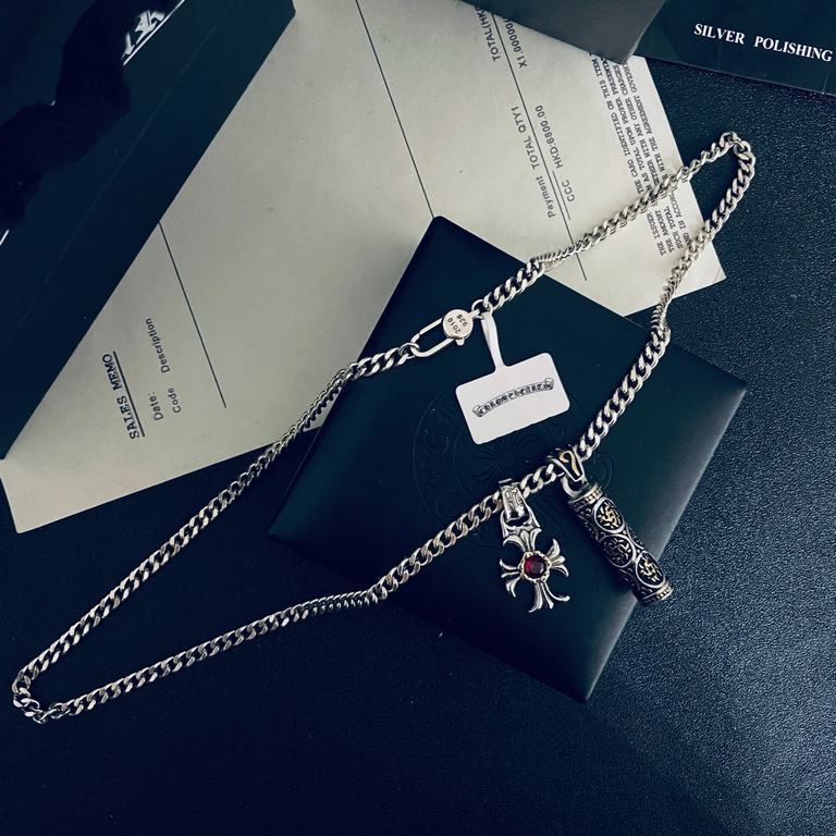 [Counter Quality] Chrome Hearts Croheart Classic Cross  Six Words of Truth Bullet Double Pendant Flat Necklace Bump shaped different pattern design style to present a distinctive cross The Scout Flower is the symbol of C