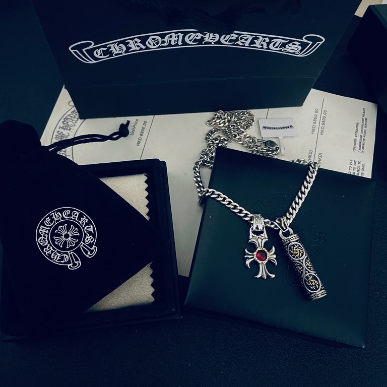 [Counter Quality] Chrome Hearts Croheart Classic Cross  Six Words of Truth Bullet Double Pendant Flat Necklace Bump shaped different pattern design style to present a distinctive cross The Scout Flower is the symbol of C