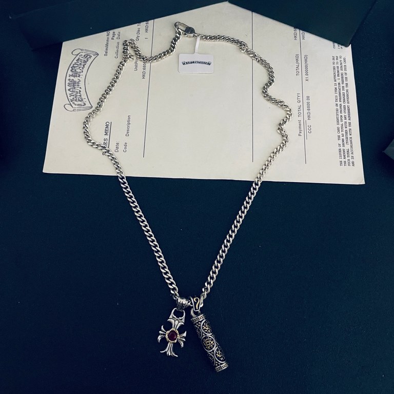 [Counter Quality] Chrome Hearts Croheart Classic Cross  Six Words of Truth Bullet Double Pendant Flat Necklace Bump shaped different pattern design style to present a distinctive cross The Scout Flower is the symbol of C