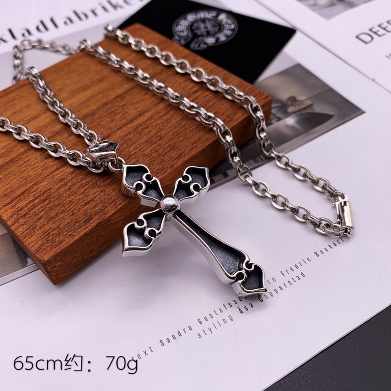 Chrome Hearts Crocs   Sterling Silver Double Cross Necklace Pendant