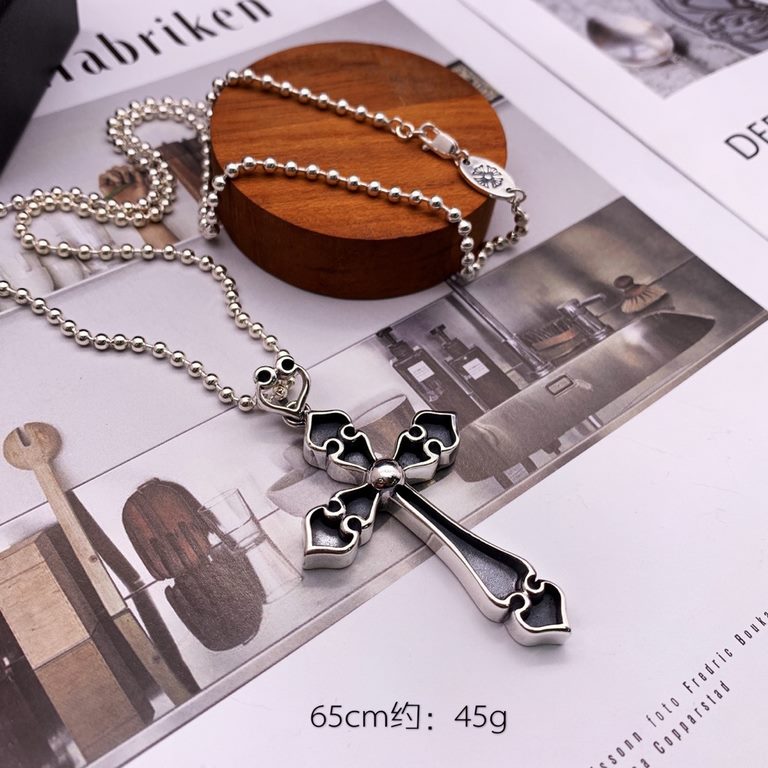 Chrome Hearts Crocs   Sterling Silver Double Cross Necklace Pendant