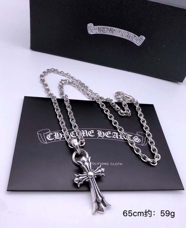 Chrome Hearts Crocs   Sterling Silver Double Cross Necklace Pendant