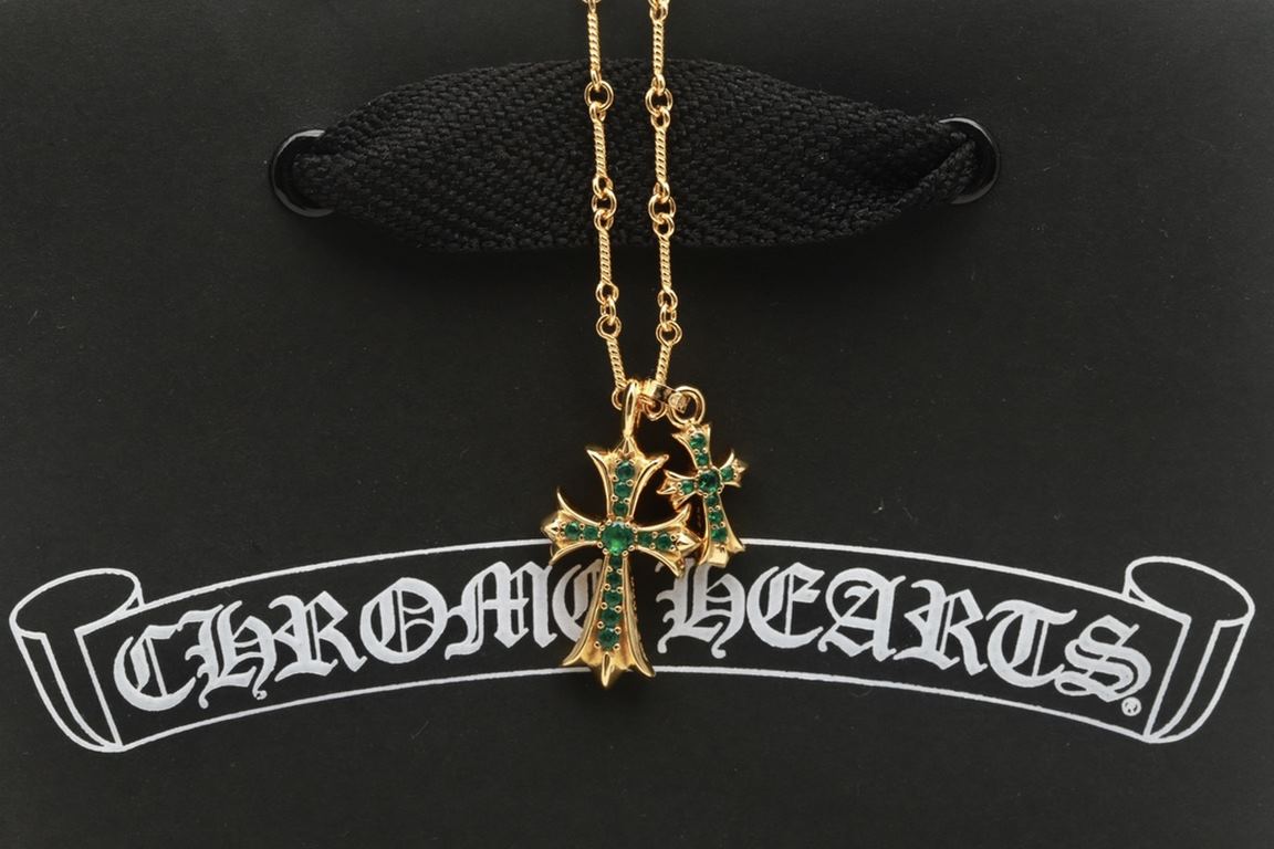 New Arrival]                Heart of Crocker Green Diamonds Cross Double Pendant Bamboo Necklace Completely different from the market ordinary version of the original replica handmade ～ genuine mold   trend fashion must 