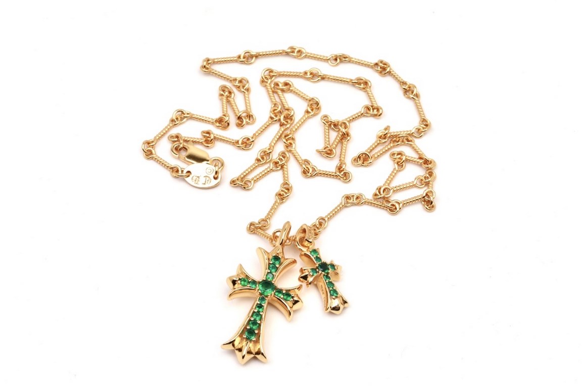 New Arrival]                Heart of Crocker Green Diamonds Cross Double Pendant Bamboo Necklace Completely different from the market ordinary version of the original replica handmade ～ genuine mold   trend fashion must 