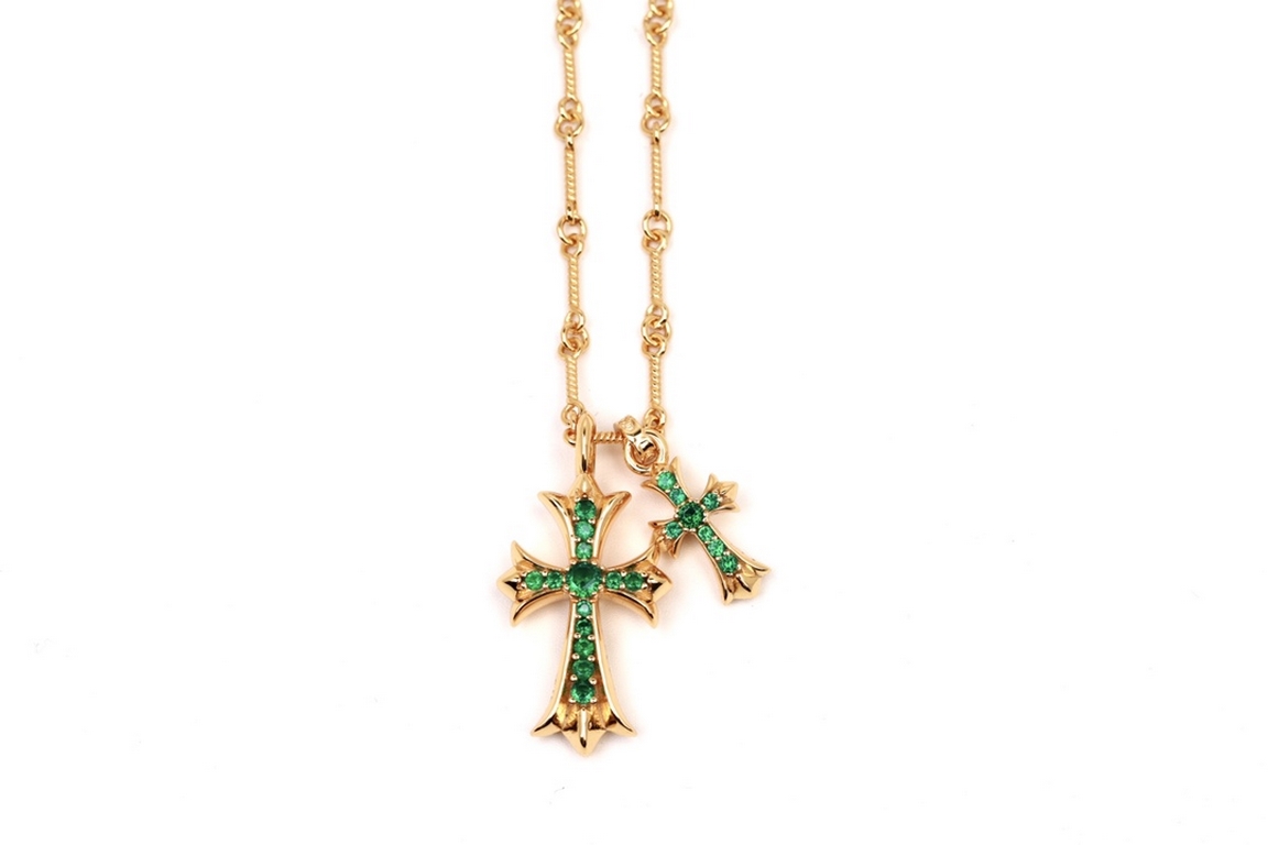 New Arrival]                Heart of Crocker Green Diamonds Cross Double Pendant Bamboo Necklace Completely different from the market ordinary version of the original replica handmade ～ genuine mold   trend fashion must 