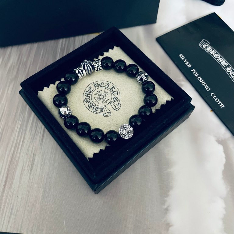 Counter version Crow heart Chrome He@rts onyx multi-element beads bracelet Kwon Chi-Lung star with the same style retro old style original reproduction pure handmade ～ genuine open mold   trend fashion essential men and 