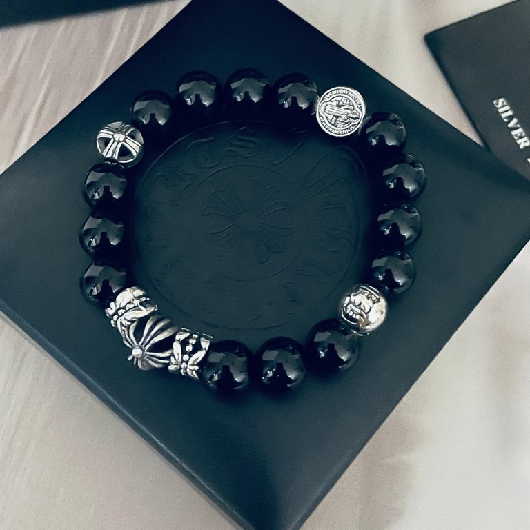 Counter version Crow heart Chrome He@rts onyx multi-element beads bracelet Kwon Chi-Lung star with the same style retro old style original reproduction pure handmade ～ genuine open mold   trend fashion essential men and 