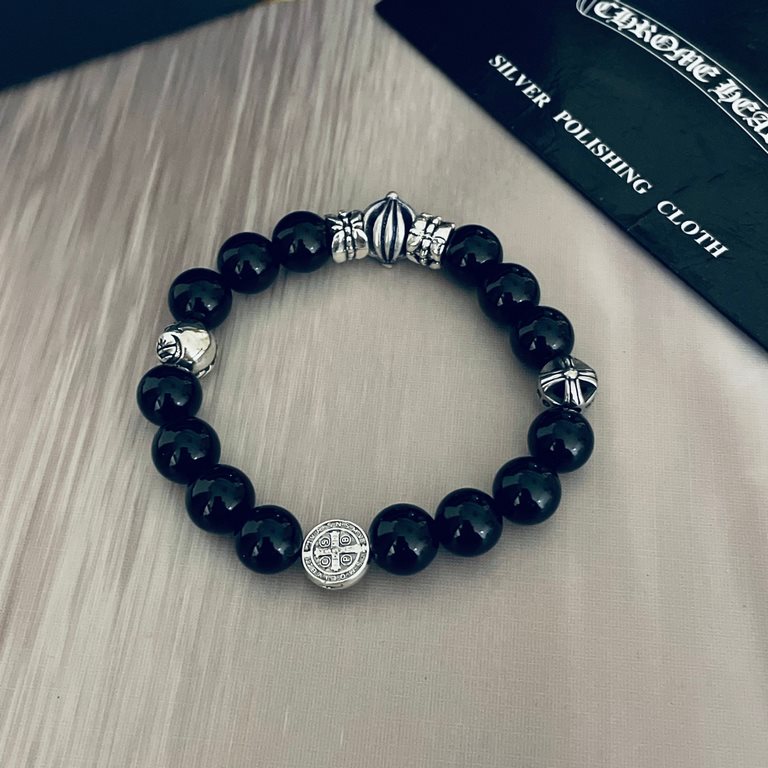 Counter version Crow heart Chrome He@rts onyx multi-element beads bracelet Kwon Chi-Lung star with the same style retro old style original reproduction pure handmade ～ genuine open mold   trend fashion essential men and 