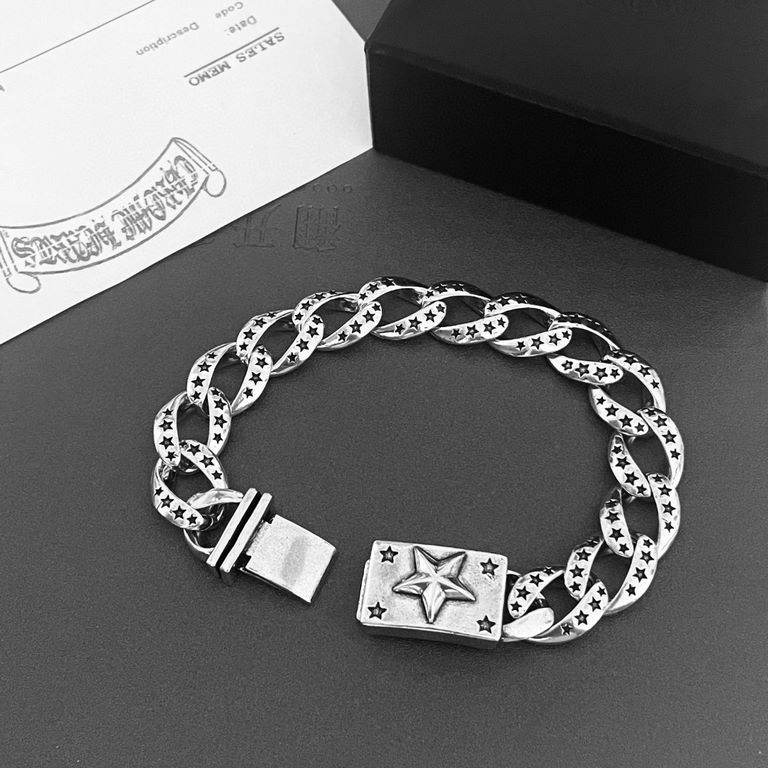 Chrome He@rts Kroxin counter with the same five-star bracelet ~ genuine open mold   trend of fashion essential men and women can wear couples models with the same rock punk silver style retro elements trendy with the off