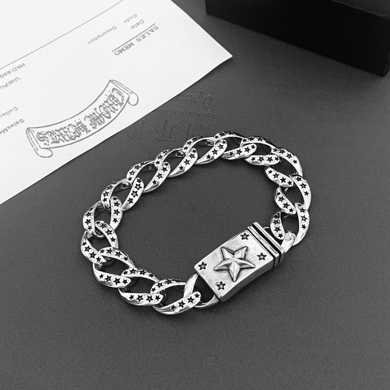 Chrome He@rts Kroxin counter with the same five-star bracelet ~ genuine open mold   trend of fashion essential men and women can wear couples models with the same rock punk silver style retro elements trendy with the off