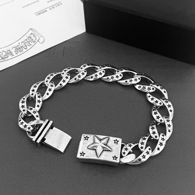 Chrome He@rts Kroxin counter with the same five-star bracelet ~ genuine open mold   trend of fashion essential men and women can wear couples models with the same rock punk silver style retro elements trendy with the off