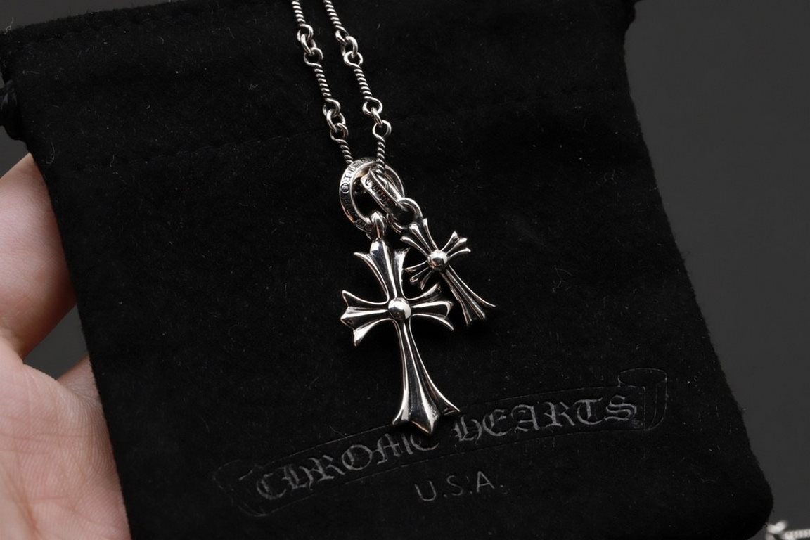 Chrome Hearts   Crowe heart cross combination pendant bamboo necklace Imported workmanship craftsmanship carved pure handmade ～ authentic open mold   trend fashion must have Men and women can be worn Couple models with t