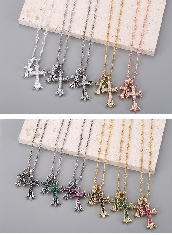 Crocus Double Cross NecklaceBamboo chain handmade Top quality crafted versionThe details are consistent and the inlays are perfect.KO market all ordinary quality New!