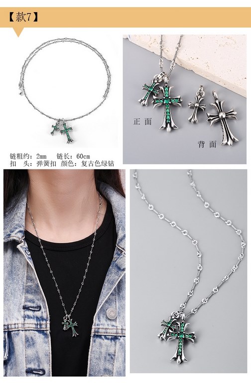 Crocus Double Cross NecklaceBamboo chain handmade Top quality crafted versionThe details are consistent and the inlays are perfect.KO market all ordinary quality New!