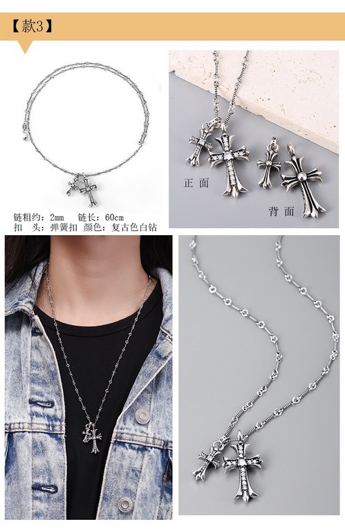 Crocus Double Cross NecklaceBamboo chain handmade Top quality crafted versionThe details are consistent and the inlays are perfect.KO market all ordinary quality New!