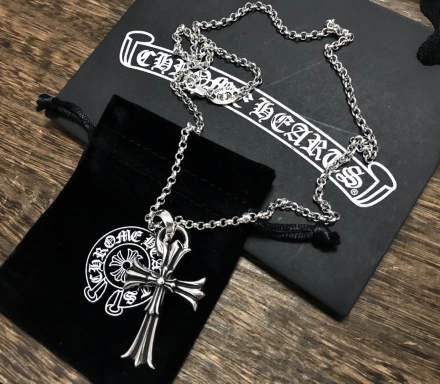 New Arrival】Genuine open chromehearts chromehearts necklaces super hot double cross necklacesWeight 31g