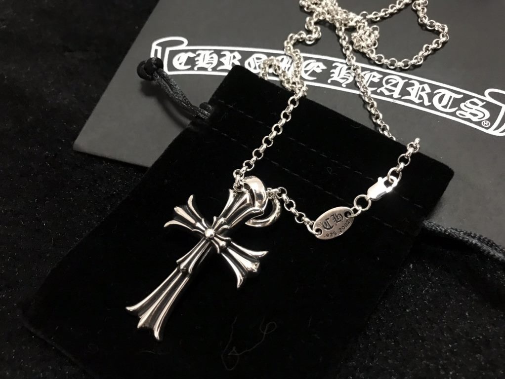 New Arrival】Genuine open chromehearts chromehearts necklaces super hot double cross necklacesWeight 31g