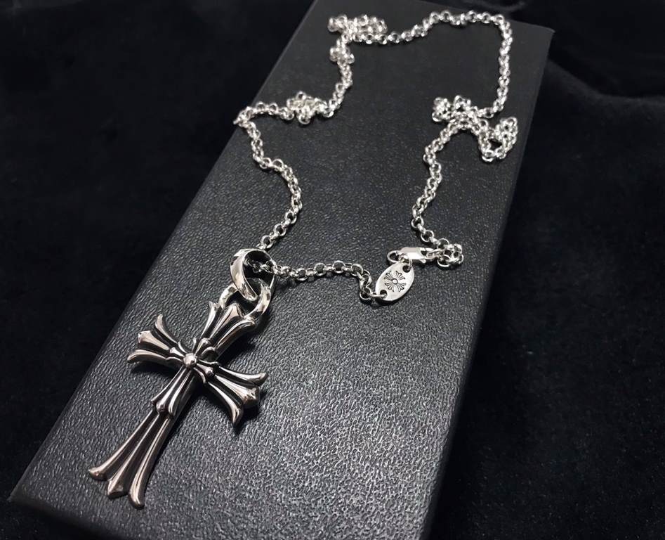 New Arrival】Genuine open chromehearts chromehearts necklaces super hot double cross necklacesWeight 31g