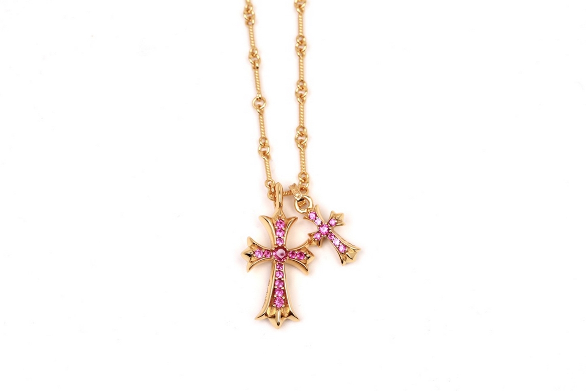 Crocentric 22k gold plated red diamond double cross necklaceMaterial 925 using vacuum plating to preserve the color time lasting version of the counter 22k counterpartsThe lettering Setting method is the same. The differ