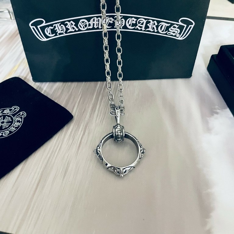 Chrome Hearts   Chrome Hearts Classic Buckle Crucifix Pendant Letters Necklace Imported Craftsmanship Precision Quality Pure Handmade ～Genuine Open Mold   Trendy Fashion Essentials Men and Women Can Wear Couples' Models 