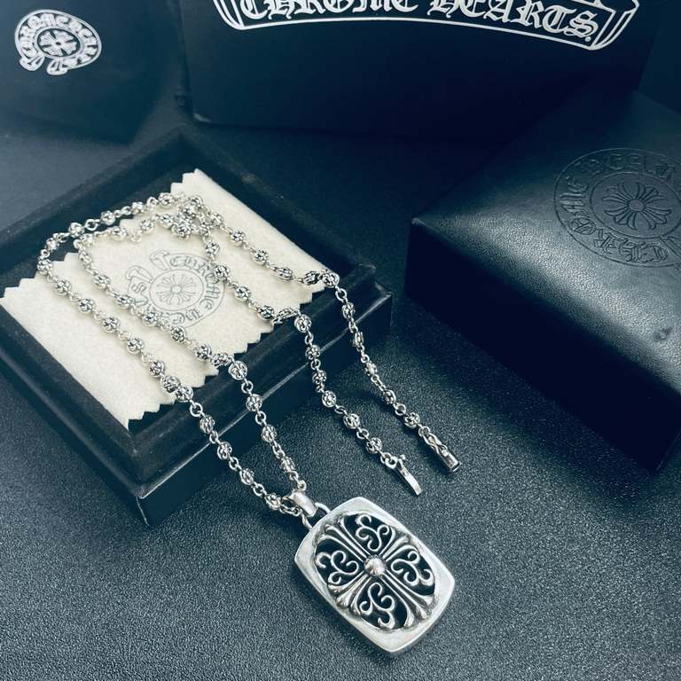 New Chrome Hearts   Chrome Hearts Crucifix Square Pendant Scout Flower Ball Necklace Imported craftsmanship craftsmanship Pure handmade ～authentic open mold   Trendy and fashionable must-have Men and women can wear Coupl