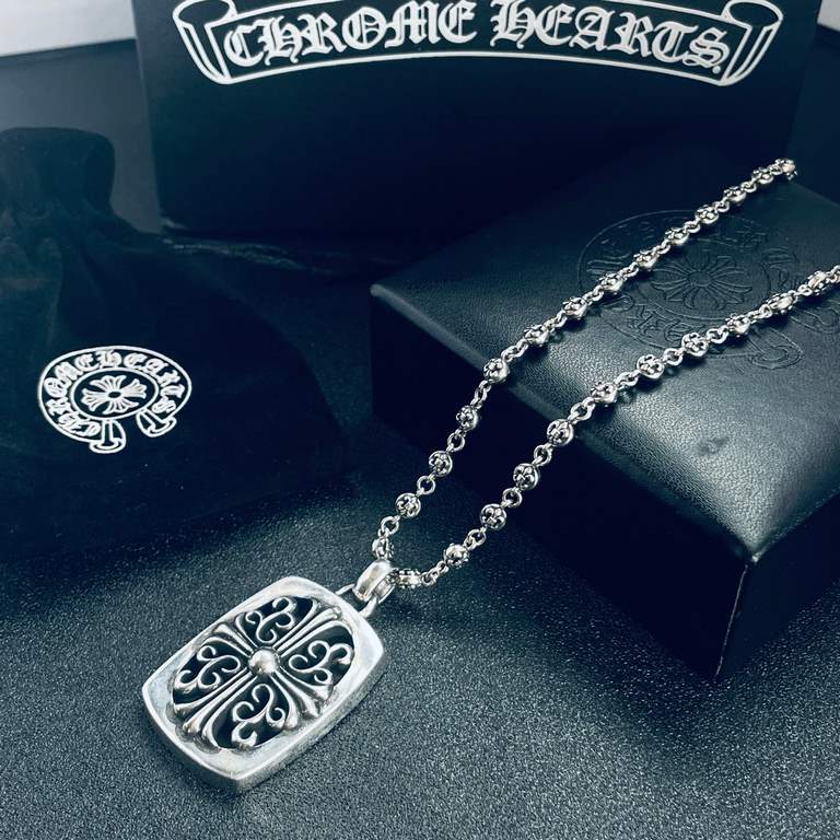 New Chrome Hearts   Chrome Hearts Crucifix Square Pendant Scout Flower Ball Necklace Imported craftsmanship craftsmanship Pure handmade ～authentic open mold   Trendy and fashionable must-have Men and women can wear Coupl