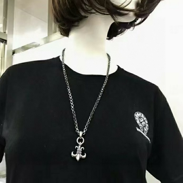 Counter high version Chrome He@rts Kroxin Scout Flower Pendant Pure handmade cross necklace ～authentic open mold   Trendy fashion must have Men and women can wear the same models Celebrity models Couples models with the 