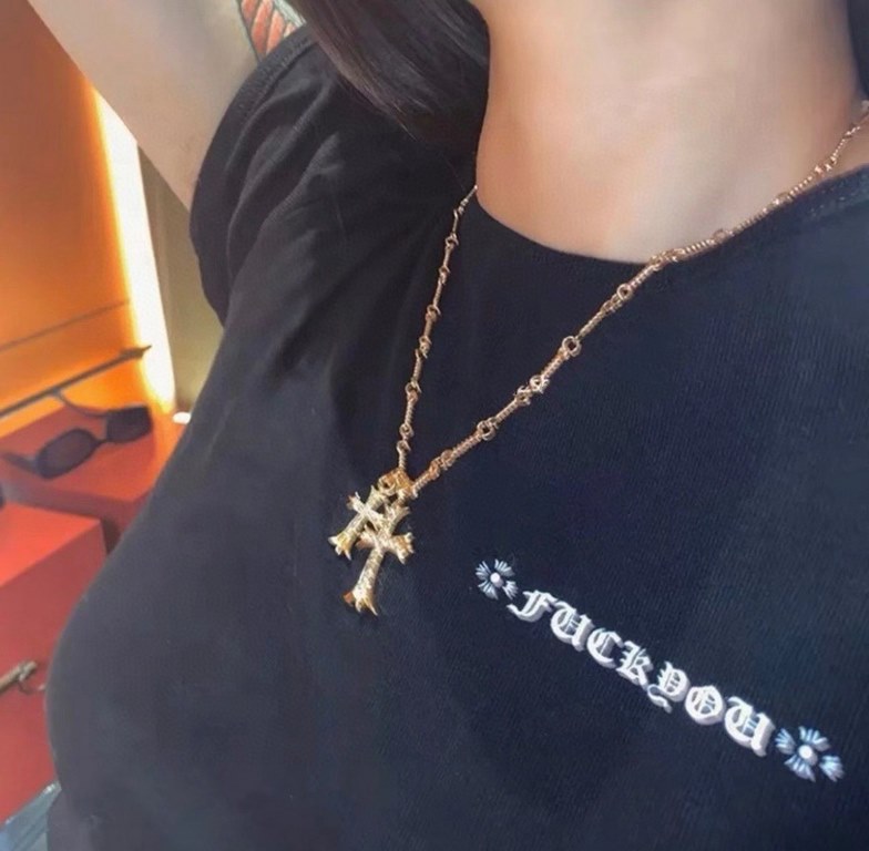 chromehearts Crocenter necklace double cross classic Thai silver style rock and roll punk style retro elements trendy versatile official website with the same paragraph   CH Crocenter necklace male retro punk female Kwon