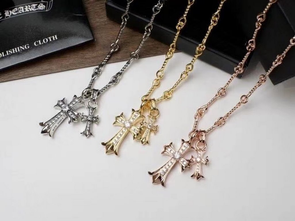 chromehearts Crocenter necklace double cross classic Thai silver style rock and roll punk style retro elements trendy versatile official website with the same paragraph   CH Crocenter necklace male retro punk female Kwon