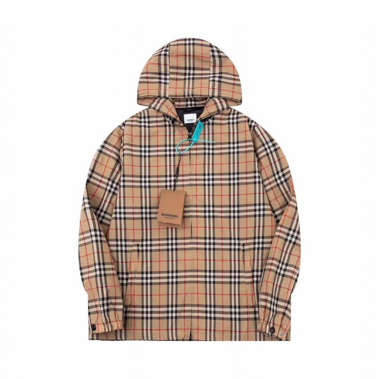 P345 BBR 23ss Spring and Autumn New Classic Plaid Stripe Hooded Windbreaker Jacket The fabric is made of guest original custom regenerated polyester fiber worsted, the fabric is soft, lightweight, and completely differen