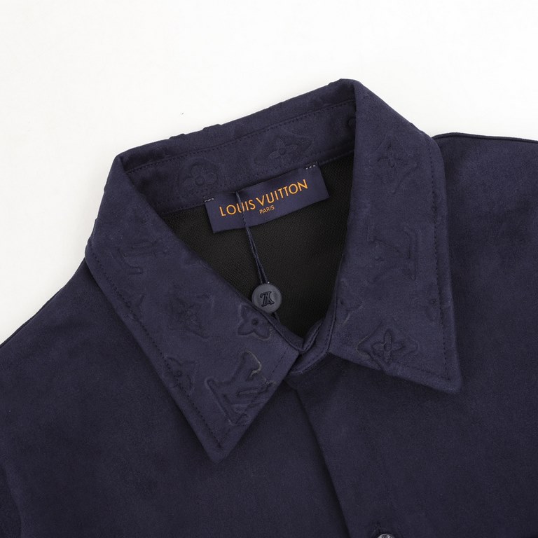 Next day shipping  360 (support put in store)LouisVuitton Pocket Old Flower Flocked Leather Shirt JacketCustom velvet leather flocked shirt, using high-count ultra-high density plain bottom fixed dyeing bias bluish black