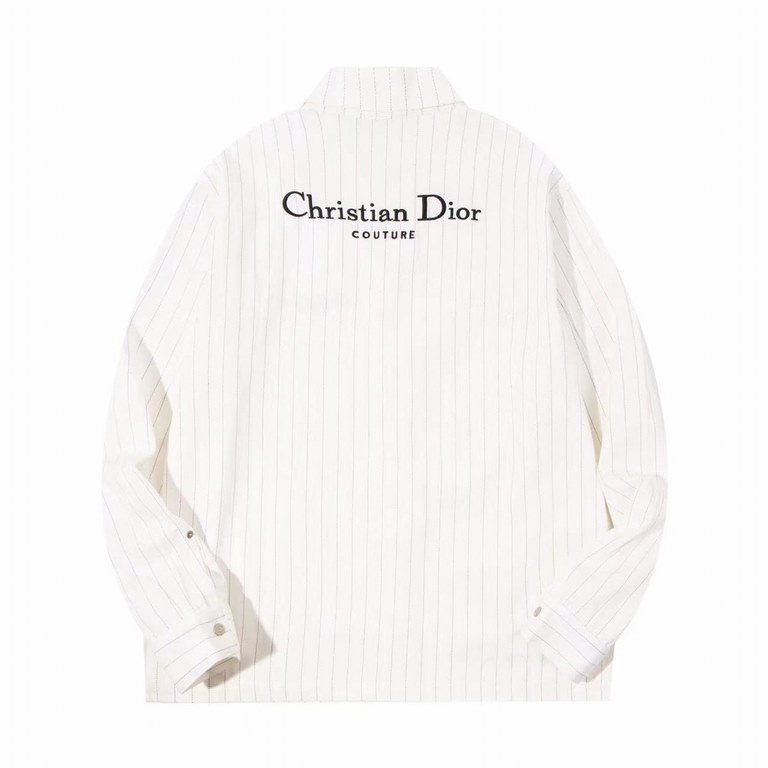 P285 Di0r 2023 SS SpringSummer new plain knit long sleeve jacket. Tailored beige cotton fabric, full body dashed stripes design, engraved hardware buttons, small brand letters embroidered on the front chest, echoing the 